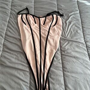 Rainbow Pink and Black Strappy Bodysuit